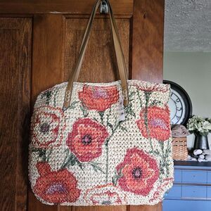 Style & Co Cornflower Straw Tote Bag Woven Floral Purse New Beach Resort Boho